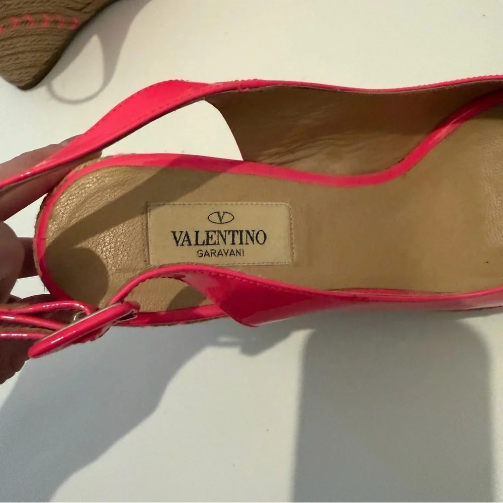 Valentino Garavani Pink Patent Leather Espadrille Wedges Fits Like 6.5